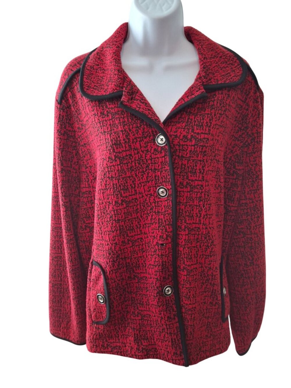 Southern Lady Womens XL Red Black Textured Knit Jacket Blazer Retro Career